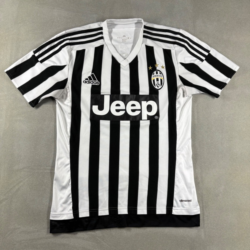Adidas Juventus 2015-16 Home Jersey Pogba 10 Black White Stripe Mens Small